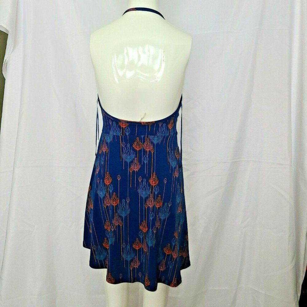 Free People Blue Peacock feather print Lined Halter Dress Boho Extra Small XS - Picture 4 of 11